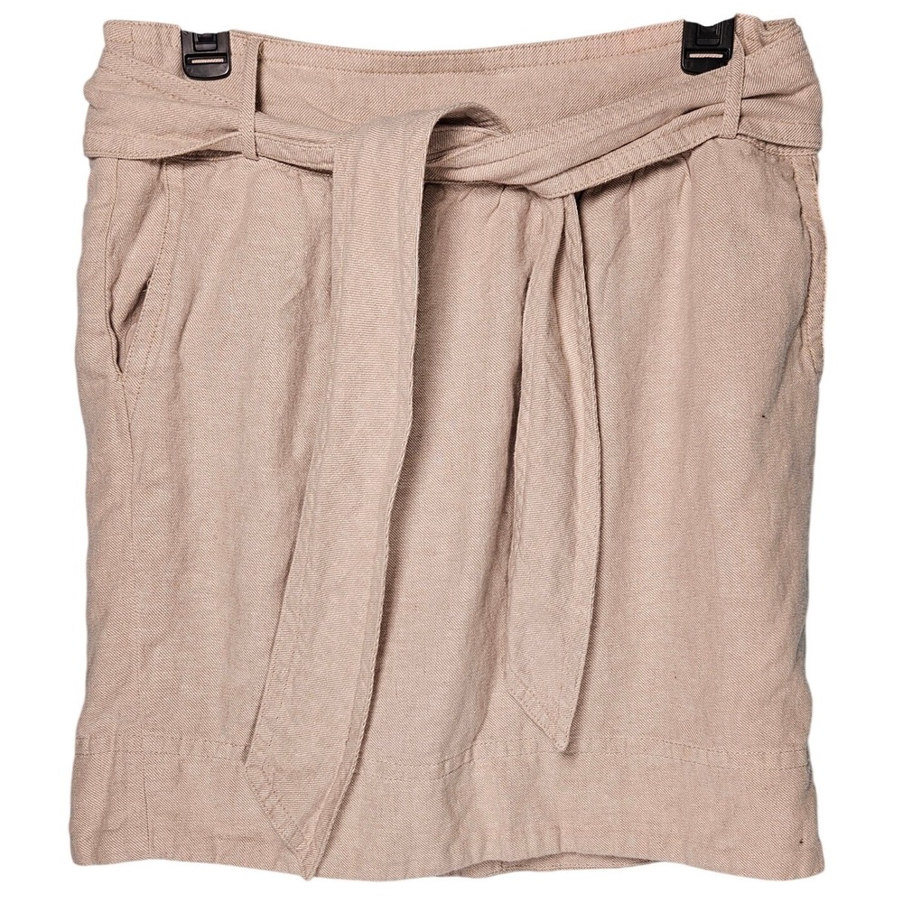 Banana Republic Beige Linen Blend Belted Mini Skirt Size 8 Preppy Safari Neutral